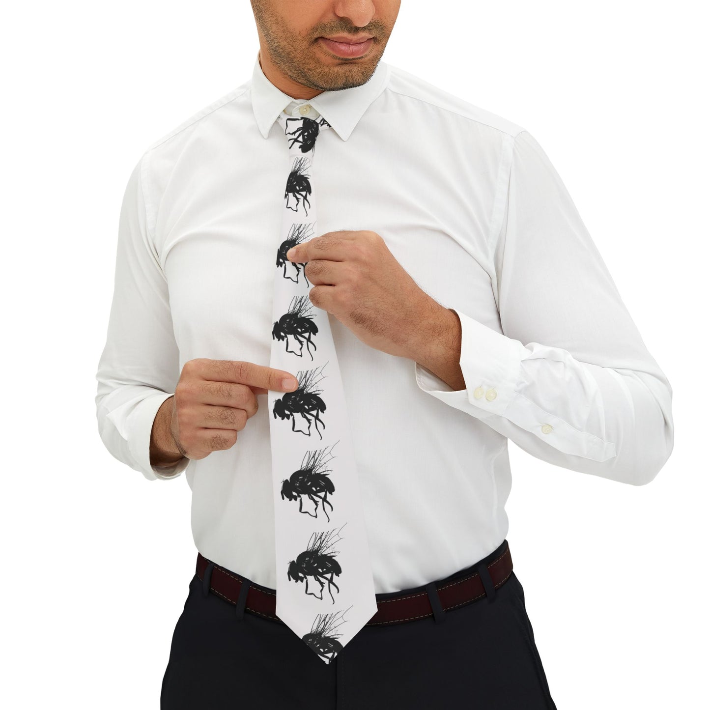 SACSCUM “Swarm Tie” – White with Black Fly Graphic