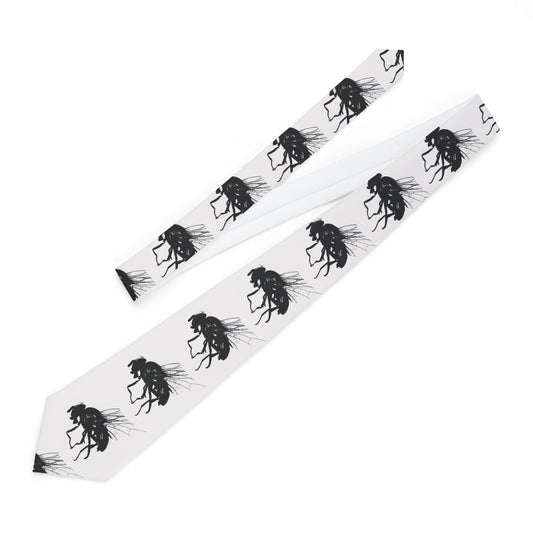 SacScum Swarm Tie – White Neckwear with Fly Graphic