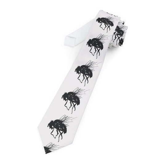 SacScum Swarm Tie – White Neckwear with Fly Graphic