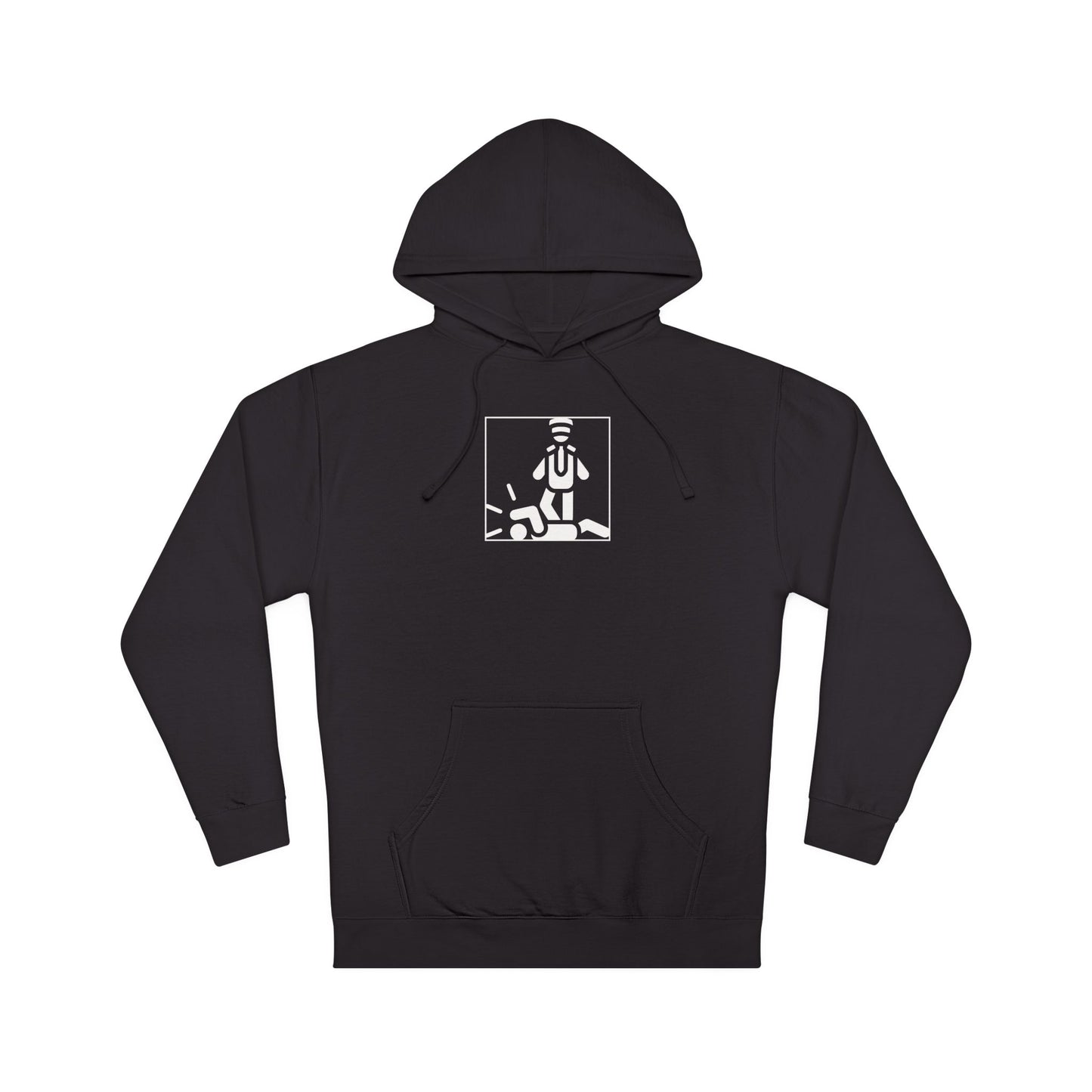 Black johny law pullover hoodie over a white background