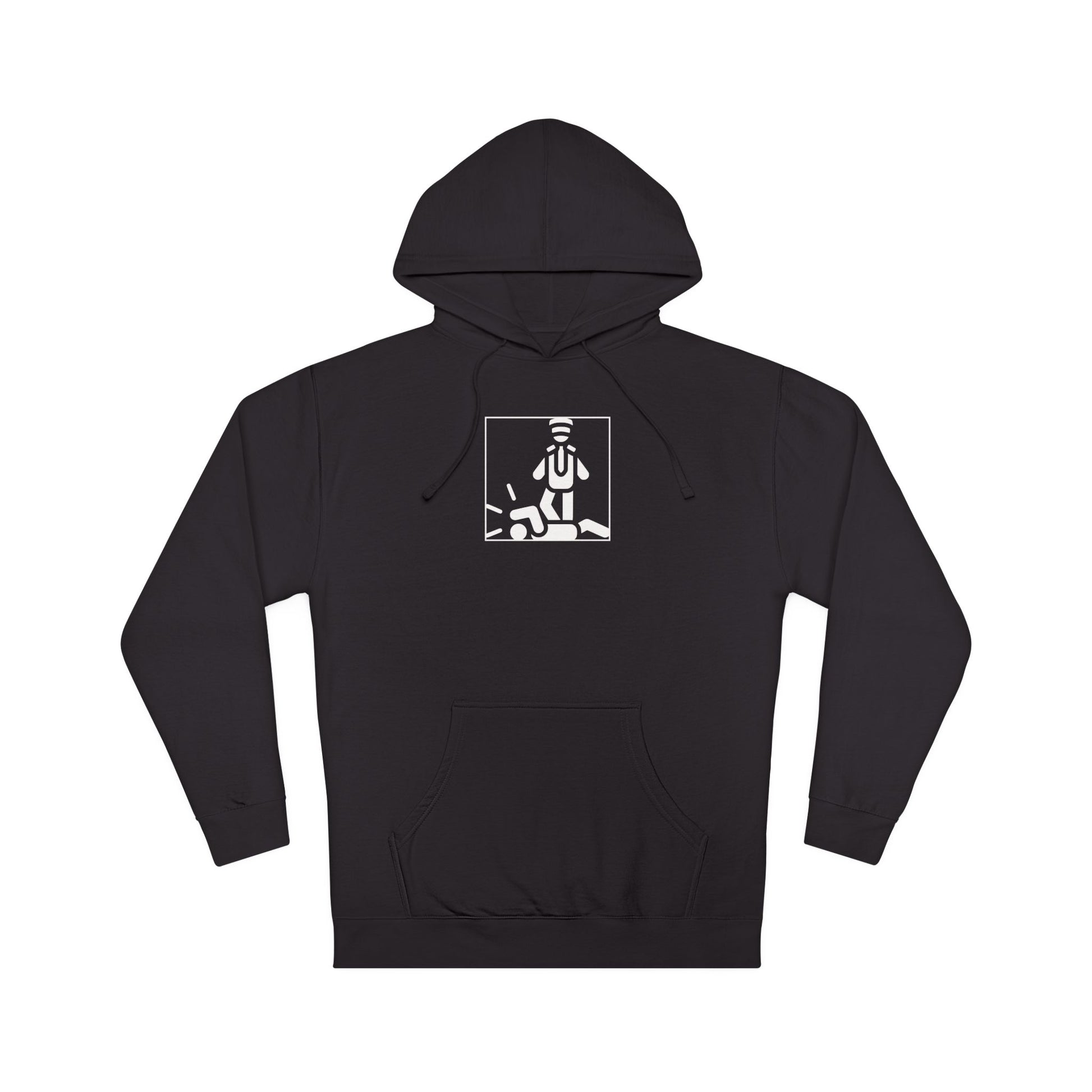 Black johny law pullover hoodie over a white background