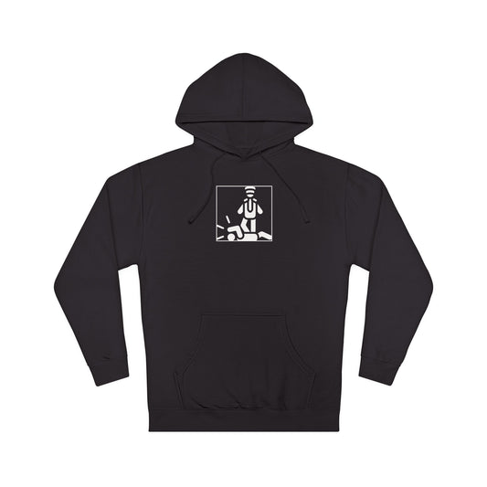 Black johny law pullover hoodie over a white background