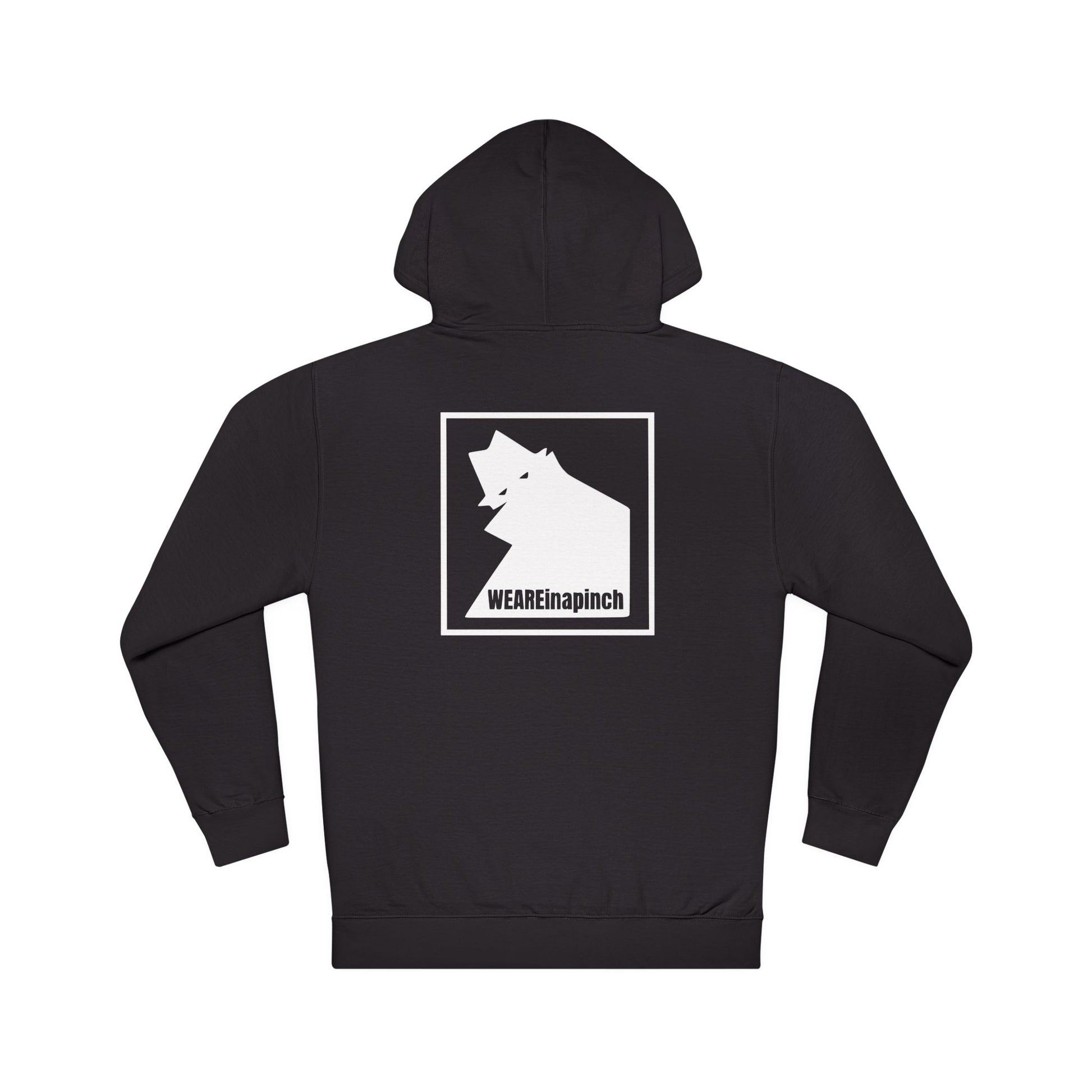 black johny law pullover hoodie with white johny law graphic over a white background